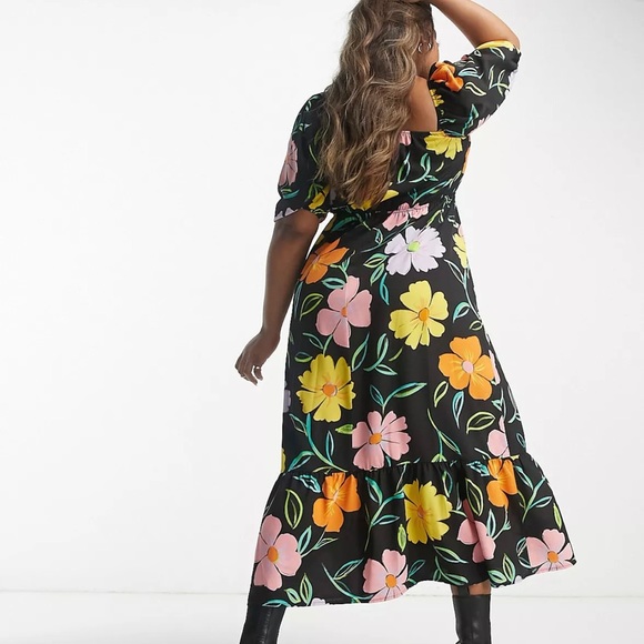 NEW without tags!! ASOS black pink floral boho crepe tier ruffle maxi dress 24 - Picture 2 of 11
